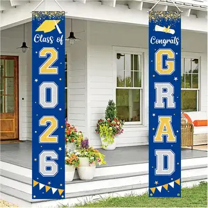 【graduation2026】Graduation Decorations 2026 GRAD Banner Blue Porch Door Sign Welcome Banner For Indoor Outdoor Wall Graduation Decorations Class of 2026