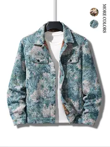 Men's Floral Print Button Front Jacket, Regular Fit Casual Long Sleeve Collared Outerwear for Fall & Winter, Men's Clothes for Daily Wear, Fashion Fit Jacket
