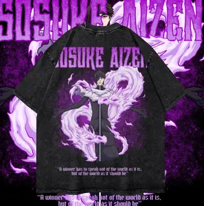 Heavy Oversized Acid-Washed Unisex Anime T-Shirt  Streetwear & Gym Style  Aizen Streetwear Top Menswear Crewneck Unisex Vintage