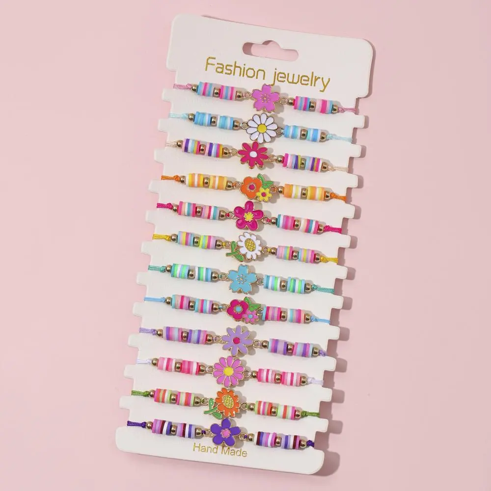 12Pcs/set Flower Fruit Charm Adjustable Handmade Rope Bracelets for Women Girls Birthday Party Jewelry Friendship Gift