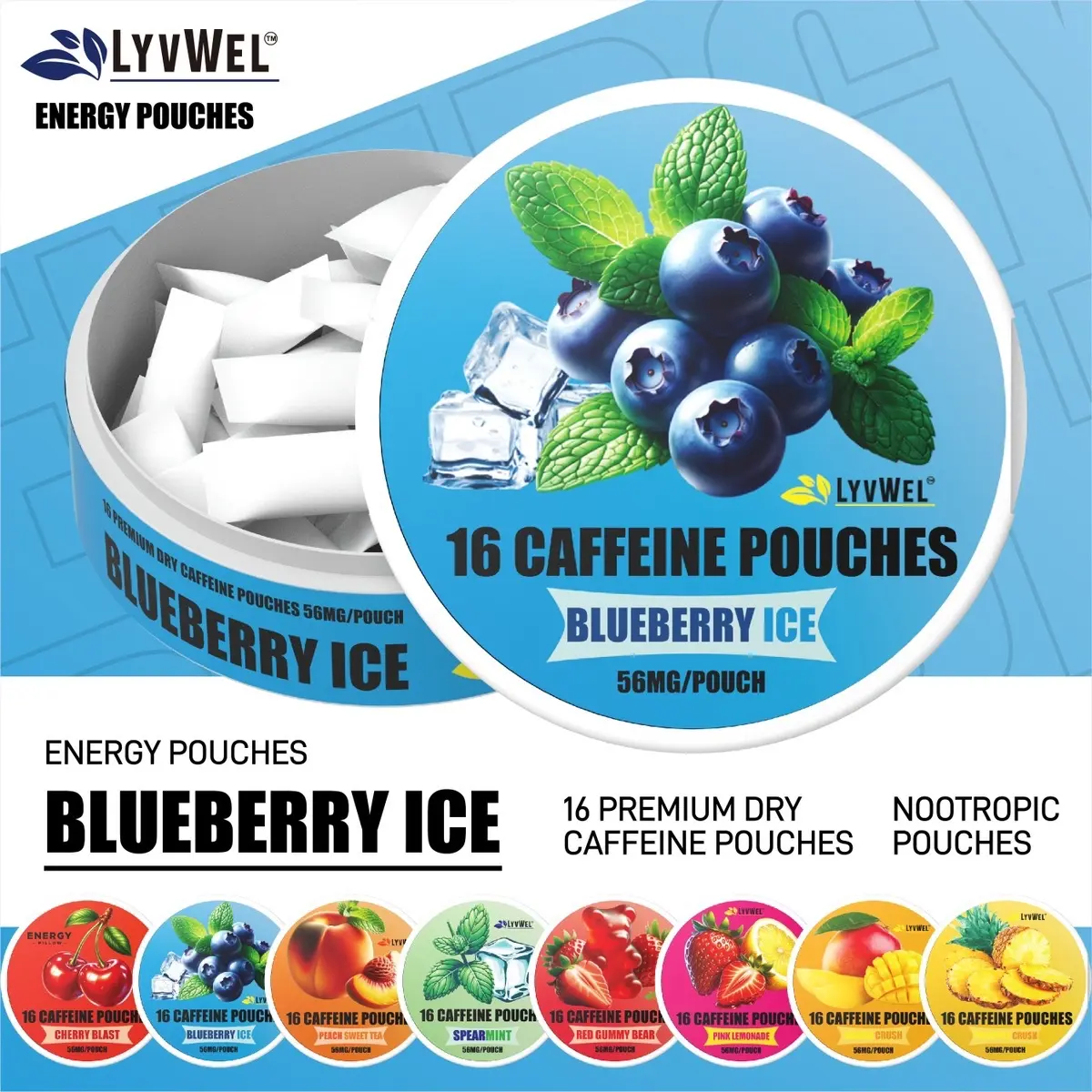Lyv Wel Energy Pouches (5 Pack) (56mg & 72mg fuel/pouch) energy Decky + lip pillow+ pre-workout+caffeine pouches +nootropics+upper decky+energy pouches+coffee+zynbabwe+zyn Supplement