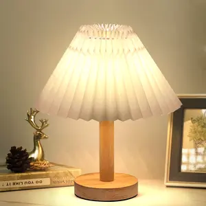 Vintage Pleated Table Lamp Umbrella-shaped Night Light Nordic Decoration for Dormitory Bedroom Bedside Gift Ornaments Warm White Light cozy room accessories