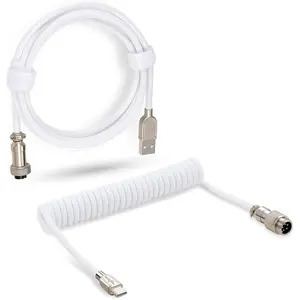 USB C Keyboard Coiled , Braided Detachable Aviator Double Sleeve Type C Mechanical Keyboard  (White)