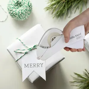 Portable tape dispenser, containing 2 rolls of transparent adhesive tape, automatic distribution, one-handed operation, suitable for 1/2 inch and 3/4 inch tapes