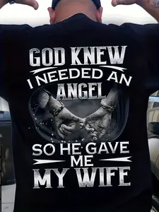 GodAngelWife - Inspiring and heartfelt design, comfortable men's black T-shirt, 100% cotton, perfect for Valentine's Day and anniversaries.