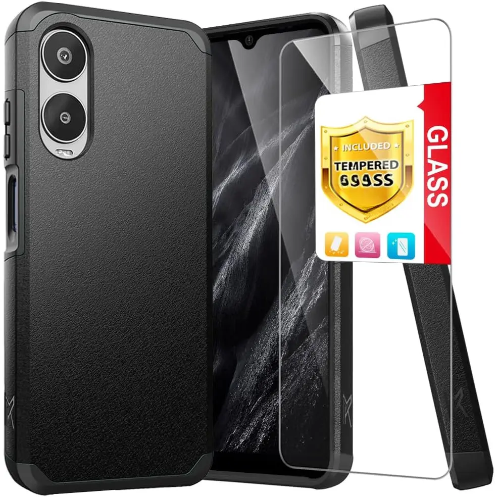 Compatible with Cricket Icon 6 (SL219C) Case, AT&T Verge (SL219A) Case,  with Tempered Glass Screen Protector, Dual Layer Hybrid Support Shockproof  Heavy Duty Protection Phone Case (Black) - TikTok Shop