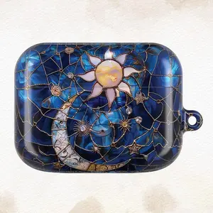 Ethereal Stained Glass Sun & Moon Case for AirPods  - Celestial Constellation Protective Cover - Magical Dark Blue Aesthetic