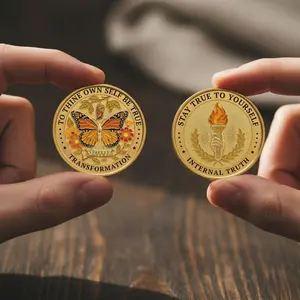 Inspirational Challenge Coin, Stay True to Yourself Coin, Motivational Gift Token, Gold Enamel Coin, Transformation Butterfly Coin