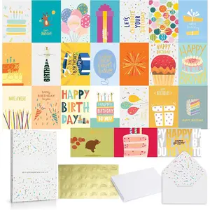 24 Pack   Foil Birthday Cards with Envelopes & Stickers | 4x6 Inches Blank Happy Birthday Cards Assortment in Bulk for , , Friends, Work & Office Celebrations.