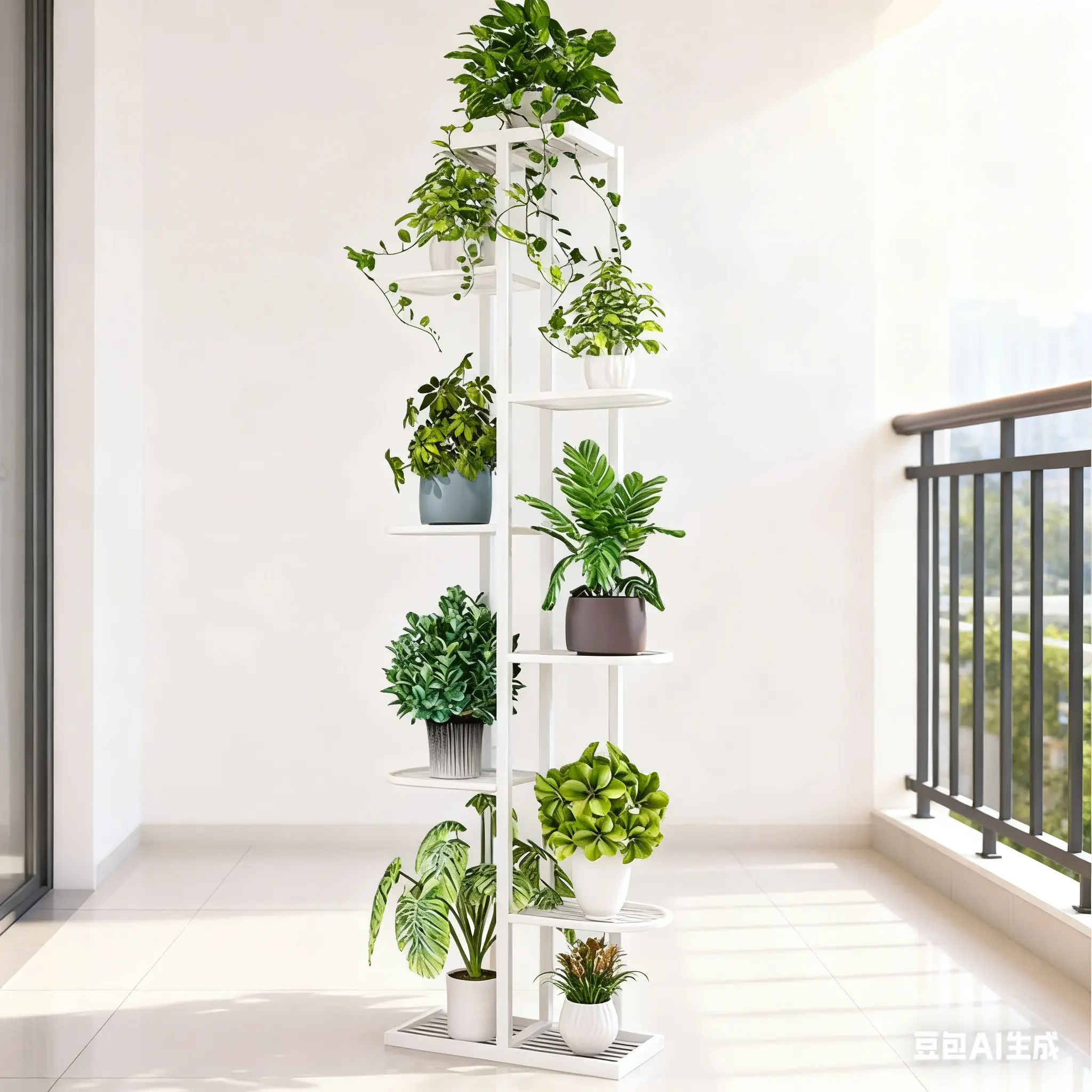 SURUI 8-Tier White Rustproof Metal Plant Stand Holder - Sturdy Cabinets, Racks & Shelves, Minimalist Decluttering Organizer, 43x22x141cm (17x9x56in) 5.5lb Indoor-Outdoor Stand Racks & Displays for Home