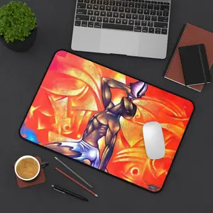 Haitian Neg Mawon Art Desk Mat — Vibrant Orange Sunset Gaming & Work Mouse Pad