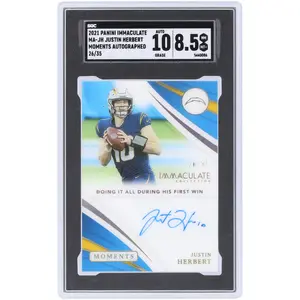 Justin Herbert Los Angeles Chargers Autographed 2021 Panini Immaculate Collection Moments #MA-JH #26/35 SGC Authenticated 8.5/10 Card - Fanatics Authentic Certified