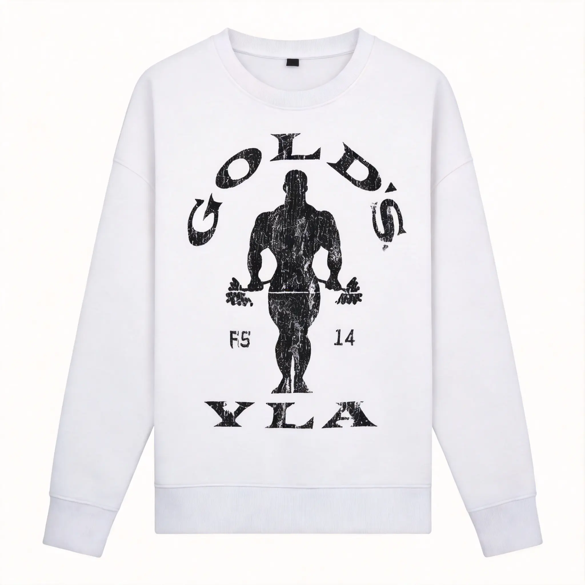 Vintage Distressed Bodybuilder Weightlifter Graphic Crewneck Sweatshirt Retro Golds Gym Style Fitness Streetwear Pullover For Gym Daily Outfit