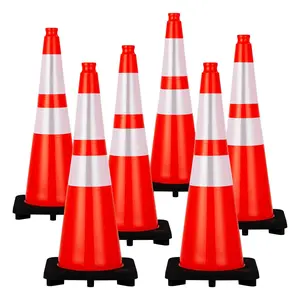 28 Inch Traffic Cones, Heavy-Duty Orange PVC Safety Cones with 2 Reflective Collars - for Road Parking, Construction, and Hazard Safety，6 Pack