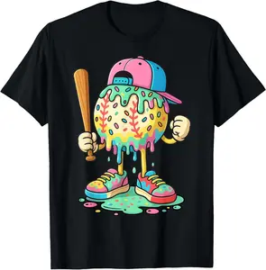 Baseball Drip for Boys Ice Cream Drip Baseball Sport T-Shirt Cotton Fabric