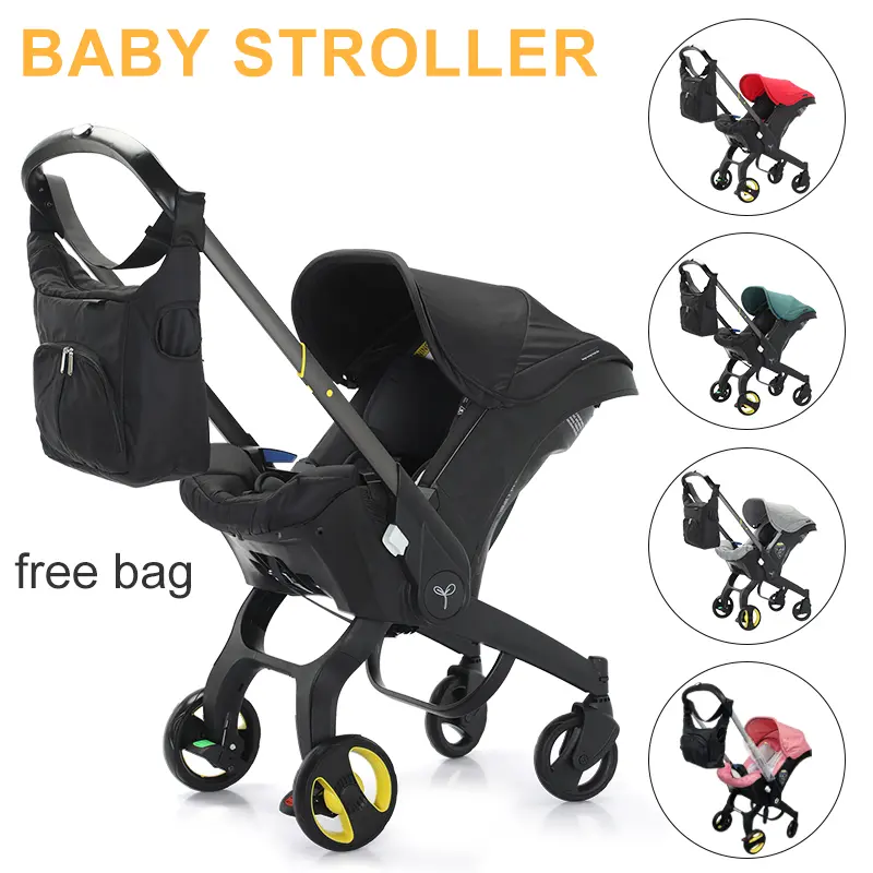 (No Base) Newborn-Toddler 4-Wheel Travel Friendly Stroller - Aluminum Alloy, Quick Brake, Adjustable Seat, Foldable Legs, 1-Click Contraction, Chest Clip, Free Bag