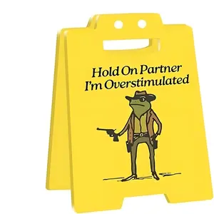 Hold on Partner Im Overstimulated Sign, Overstimulated Desk Sign, Funny Office Desk Decor Plaque for Stress Relief, Workplace Accessory & Gift for Colleagues, Home Office Decoration, Desk Wall Sign