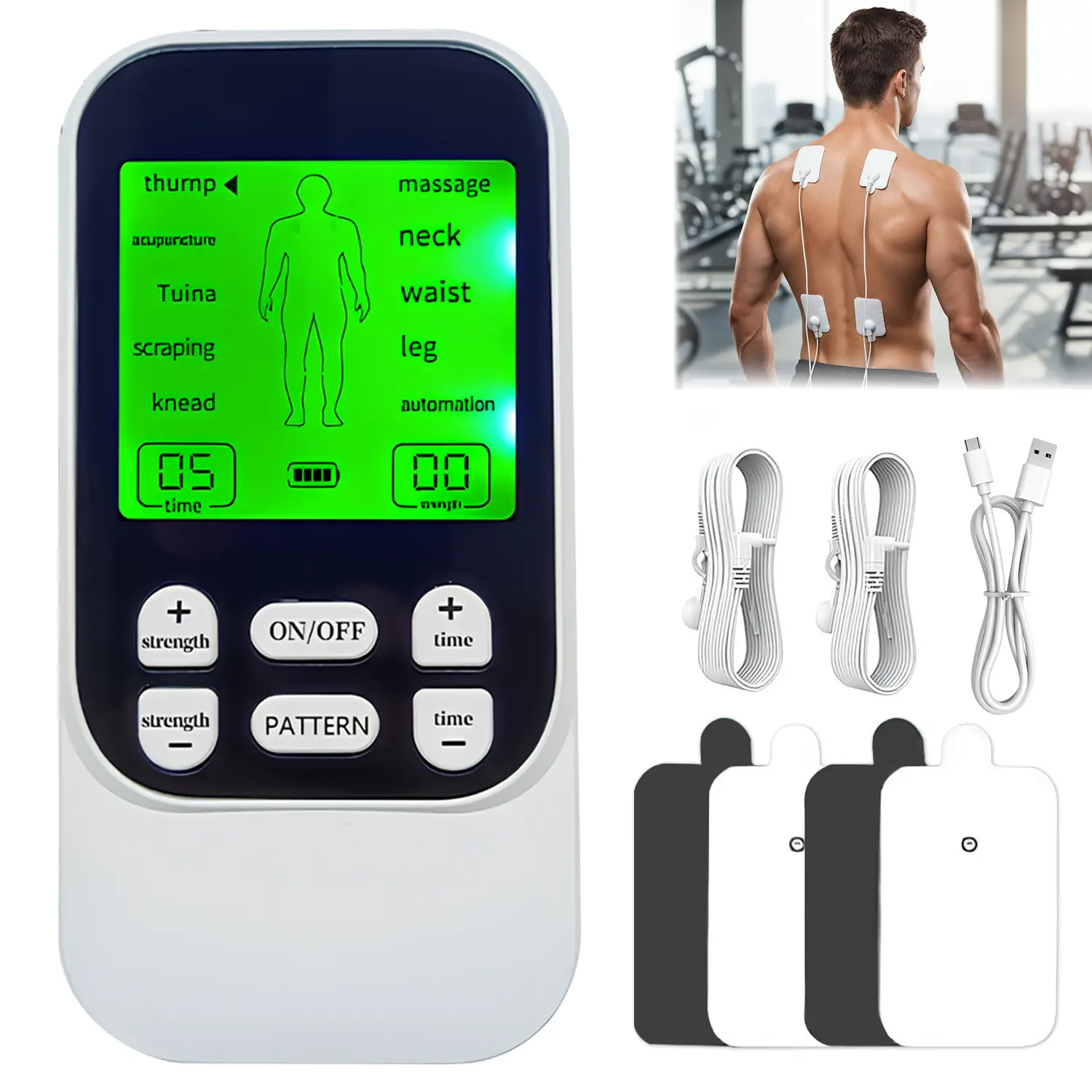 Mini Fitness Pulse Massage Device - 10-Mode Rechargeable Body Care Machine with 4 Pads, Ideal for Fitness Enthusiasts