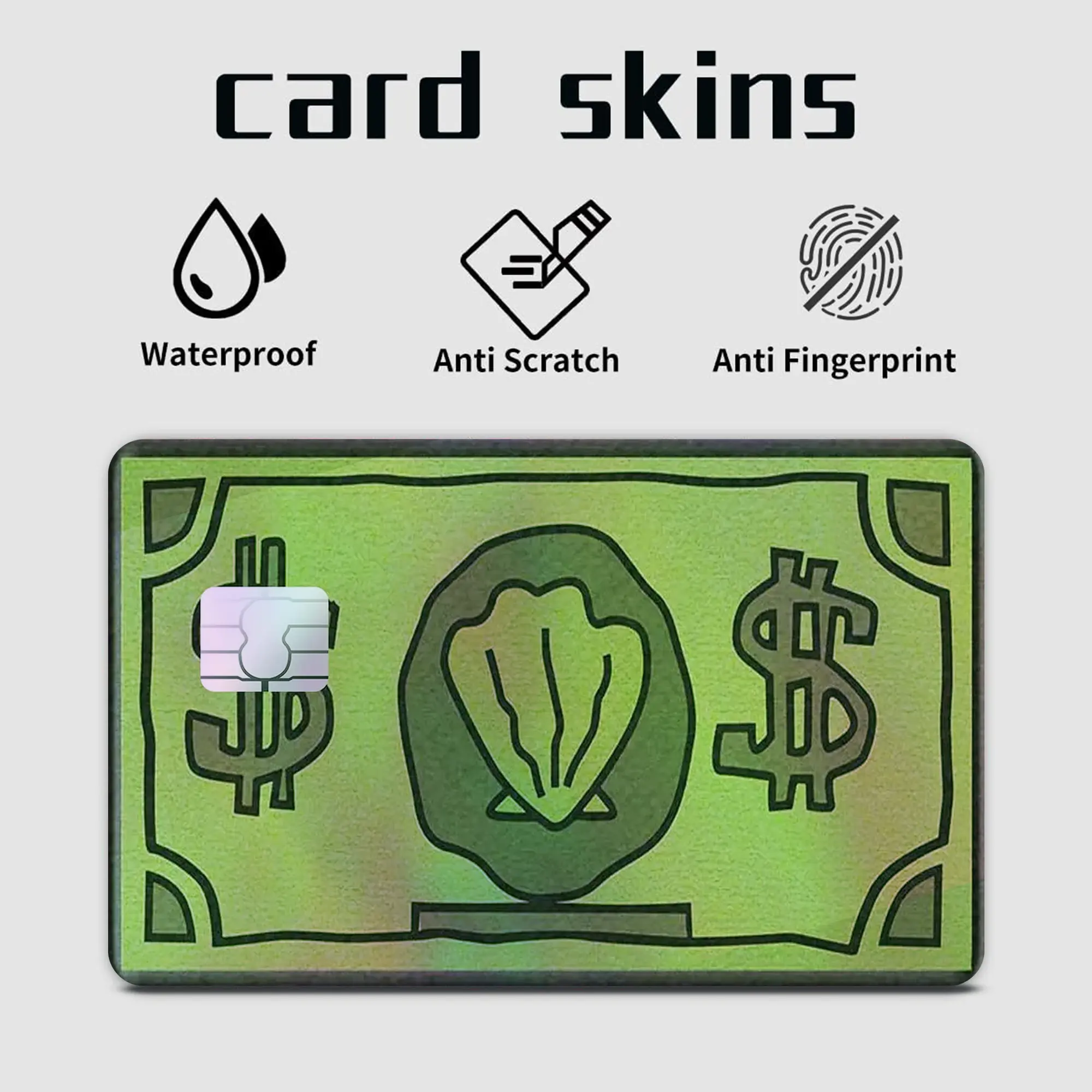 Cartoon Money Credit Card Skin Sticker, Green Dollar Bill Debit Card Cover, Funny Shell Cash Bank Card Decal, Waterproof Anti Scratch Card Wrap Gift
