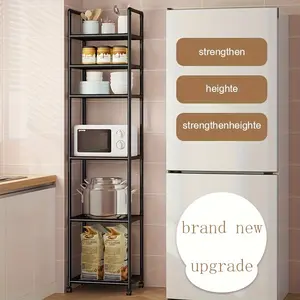 6-Tier Storage Rack, Open Storage Rack, Suitable for Kitchen/Living Room/Home, Metal Frame Display Rack, Storage Kitchen Supplies, White, Black