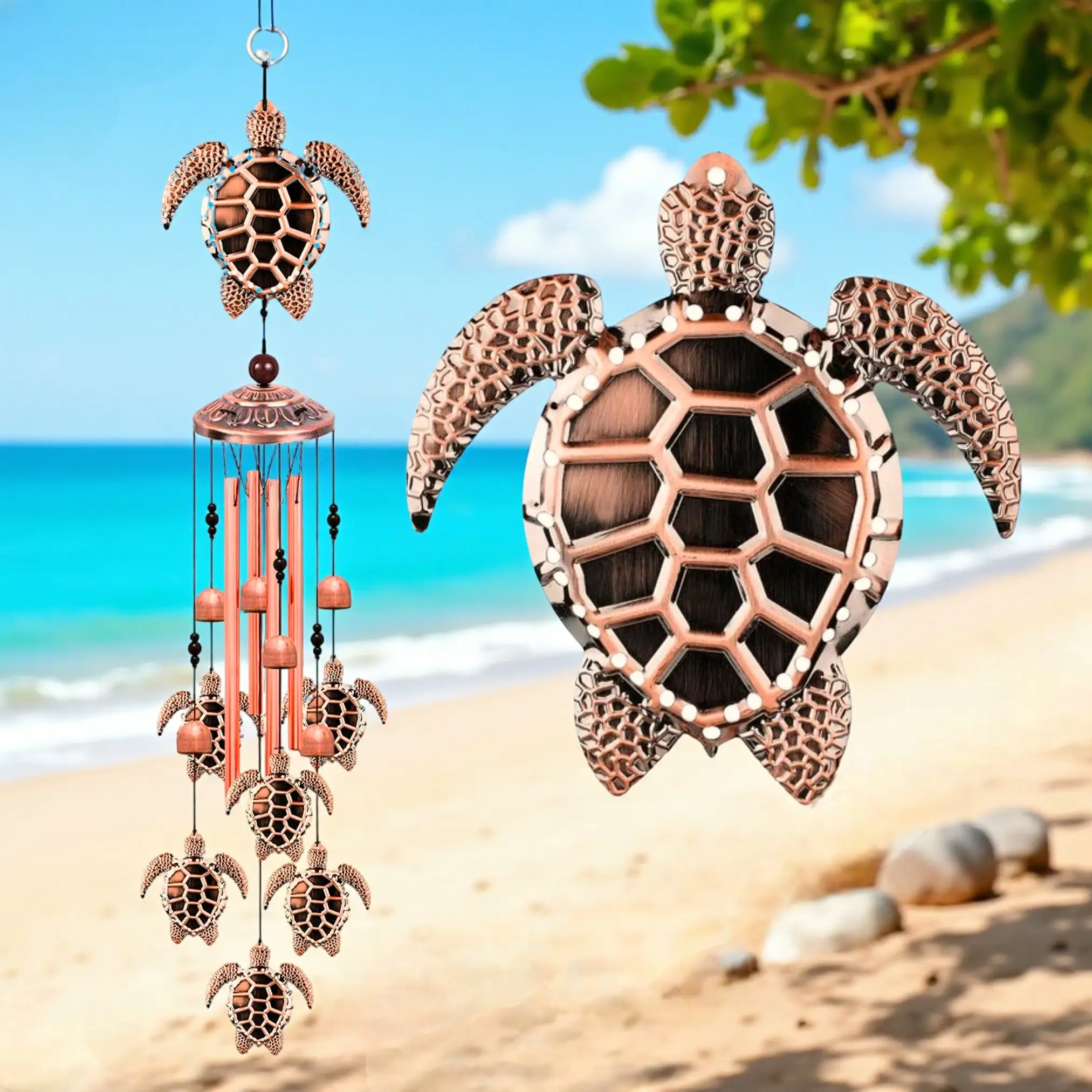 Beautiful Sea Turtle Wind Chimes-Ocean Themed Outdoor Wind bell Hanging Decor,Aluminum Memorial Gifts for Garden Home Decoration,Garden Decor Tropical