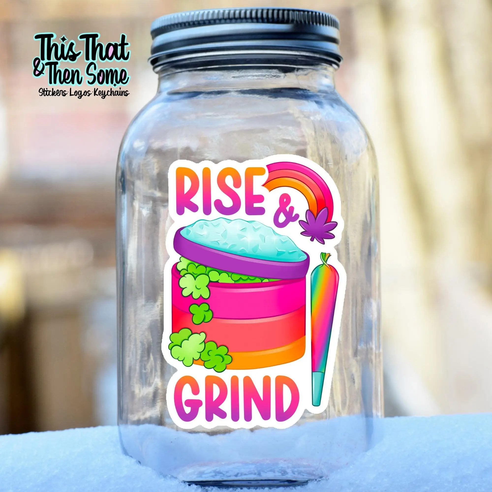 Holo Girly Rise and Grind Stoner Sticker, Cute Stoner Decal, Gifts for Stoners