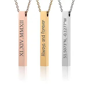 Custom Words Icons Bar Necklace- Stainless Steel mirror polished, Hypoallergenic,Necklace for Men Jewelry Gift Gold Silver Rose Gold