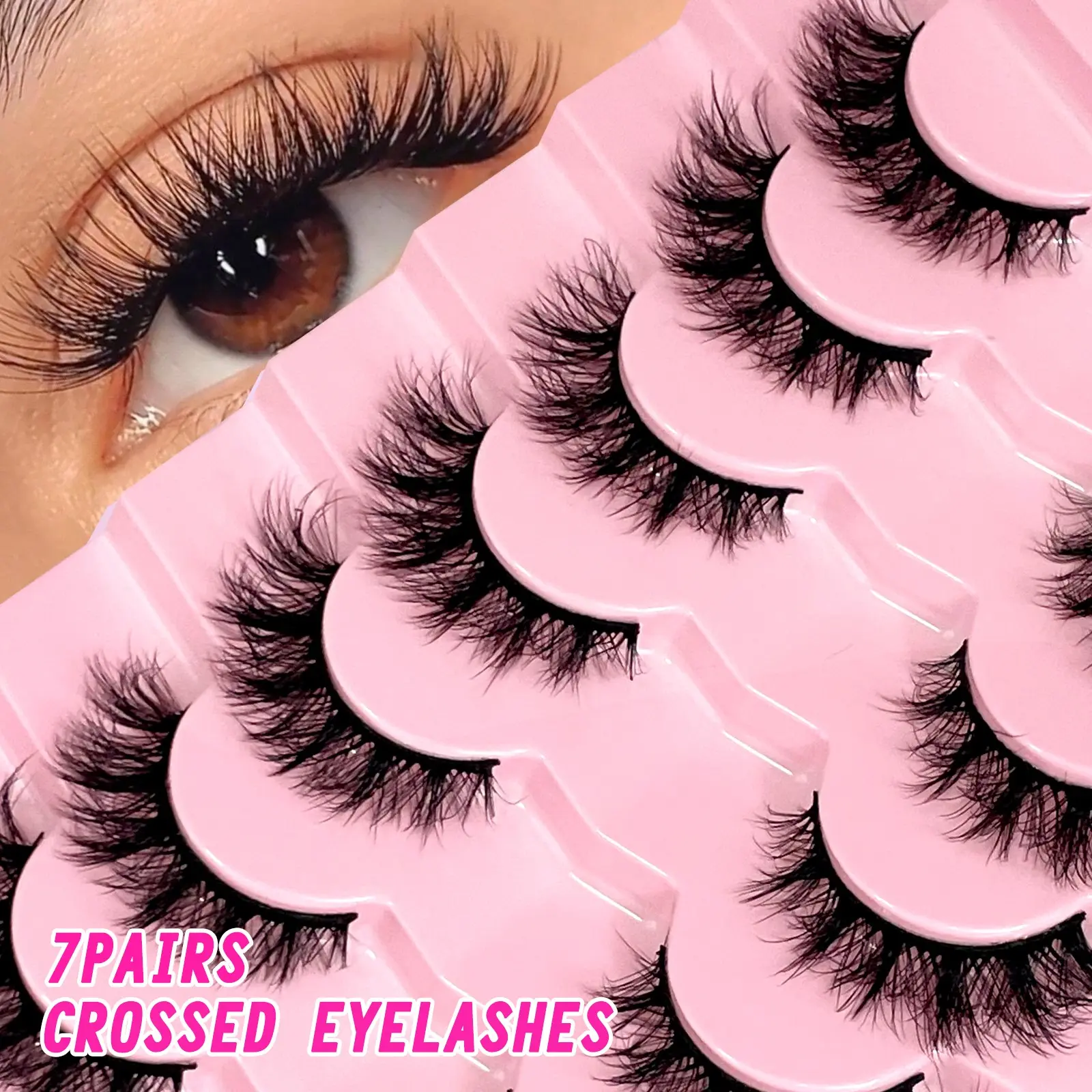 7 Pairs Fluffy Lashes Faux Mink False Eyelashes, Natural Look Eye Lashes, Wispy Striped False Eyelashes, Long-Lasting Wearable Makeup Accessory, False Eyelashes Set
