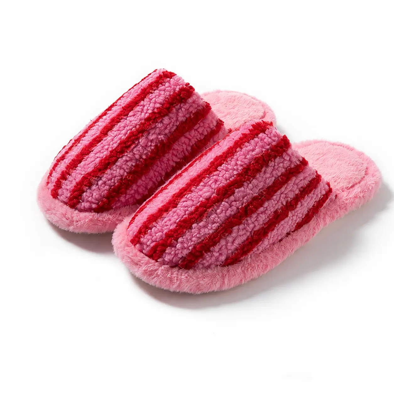 Autumn Winter Plush Striped Slippers, New Indoor Home Non-Slip Warm Casual Comfortable Shoes, Fall Winter Seasonal Footwear