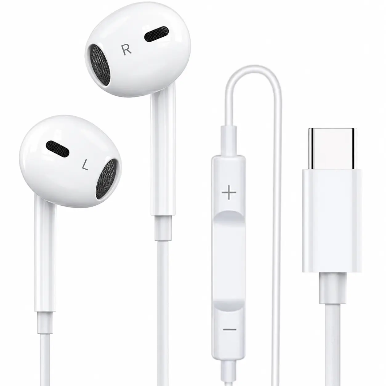USB-C Wired Semi-In-Ear Electronic Earbud Headset with HiFi Sound, Built-In Mic, Remote Control, Volume Adjustment, Lightweight Portable Design, Sweat Resistance, Plug for Samsung Plus, iPhone 15/16 Pro Devices