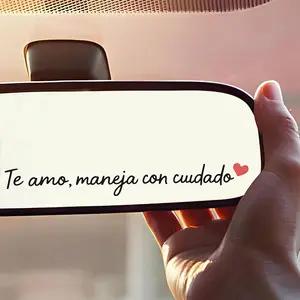 6Pcs/Set "Te Amo Maneja Con Cuidado" Spanish Rearview Mirror  Aesthetic White Script I Love You Drive Safe Car Decal Waterproof UV Printed PET Vinyl Thoughtful Gift for Boyfriend Husband & Family Interior Decorative Mirror Sticker Universal