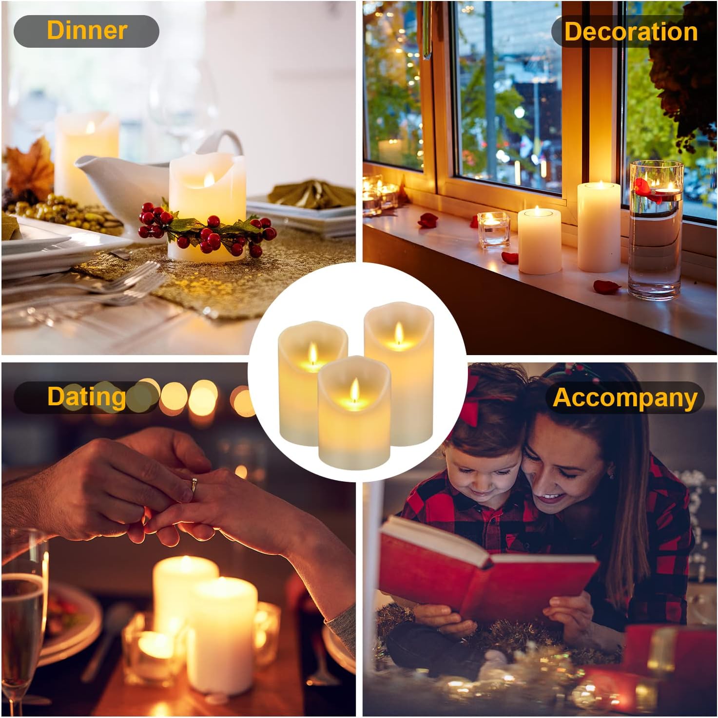 Flameless Candles Set of 3, LED Pillar Candles 4 5 6 Inch, Flickering Realistic Flame, Decorative Candles for Home Decor, Bedroom, Table Centerpiece, Wedding, Party, Holiday Ambiance