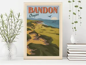 Bandon Golf Poster, Unframed, Oregon Golf Minimalist Travel Poster - Retro Art, Pacific Coast, Sand Dunes, Giclee, Matte Print Office Décor