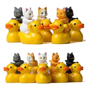 5pcs Duck Cat Figurines, Miniature Garden Decor, Handmade Ornament, Christmas New Year Gift, Home Office Desk Decoration