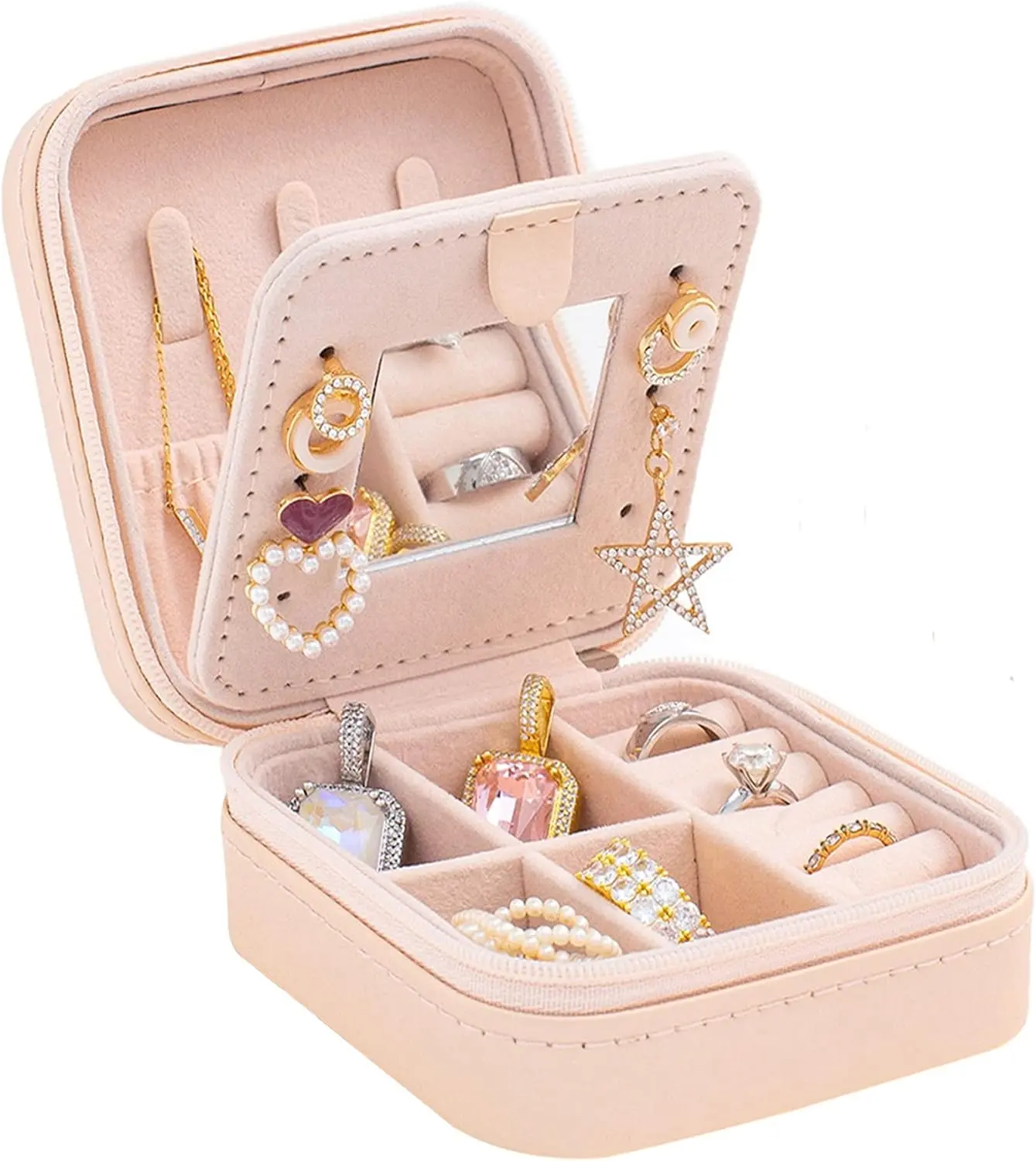 Travel jewelry case Travel jewelry box Travel Jewelry Organizer Small box Gift for Girls Women with Mirror(Pink) Personalized Portable Jewelry Box