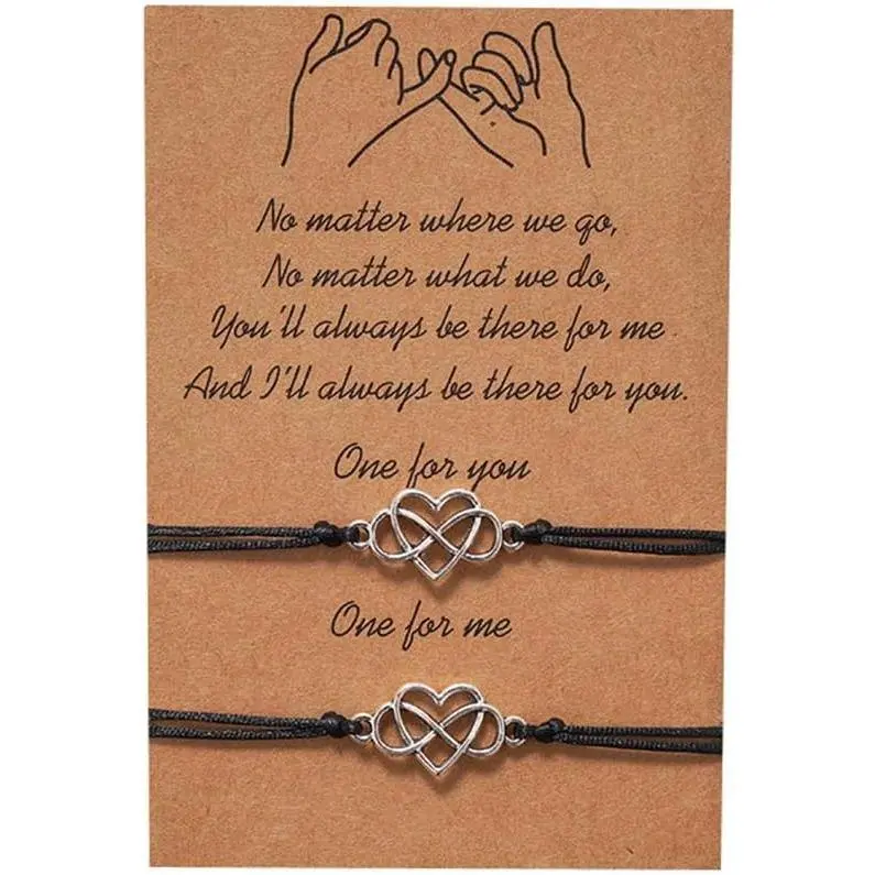 2 count Pinky Promise Heart Infinity Bracelets for Couple Women  Teens with Wish Card Adjustable Distance Matching Friendship Bracelet Bohemian Braided Wax Weaving Charms Bracelets Jewelry