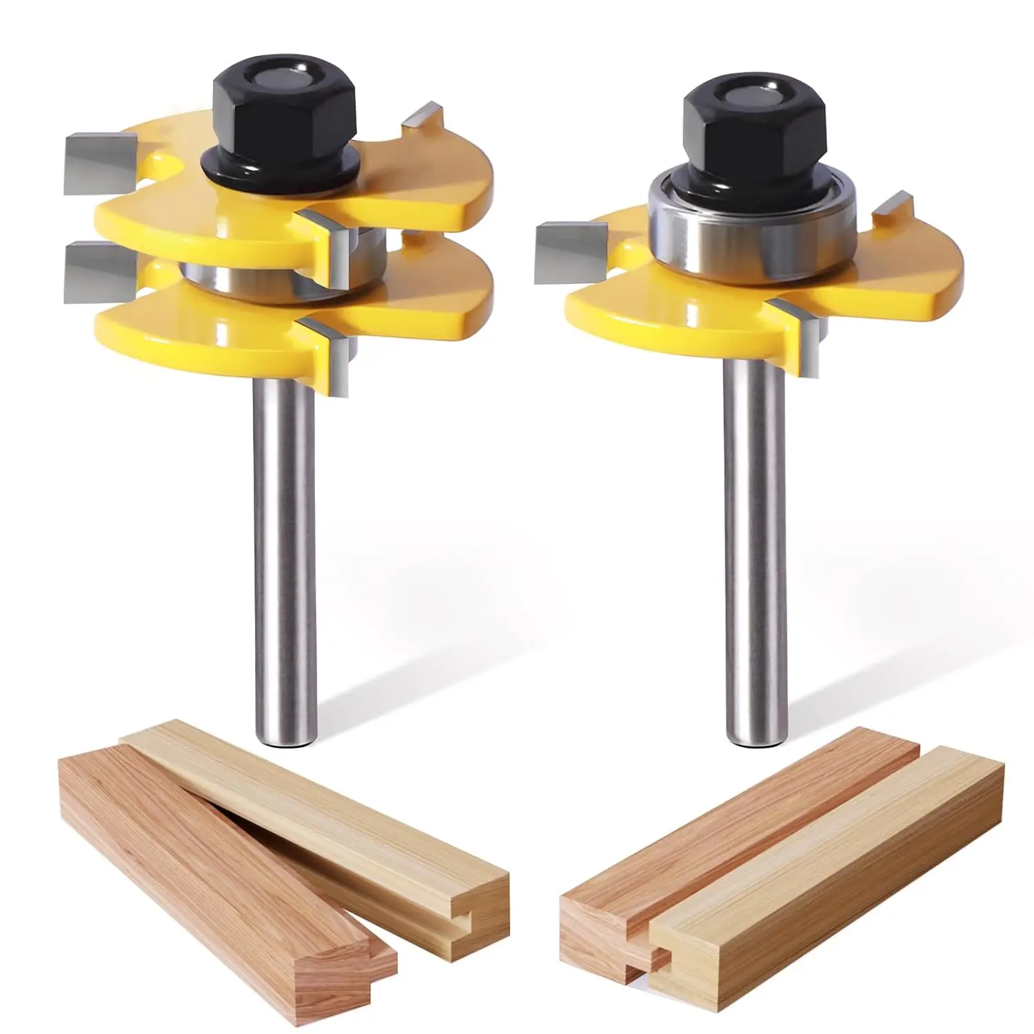 Tongue and Groove Router Bit Set of 2 count, 1/4 Inch Shank, 3  Adjustable T Shape  Milling , 1/2Inch  Depth,3/4Inch Stock,Woodworking Tools
