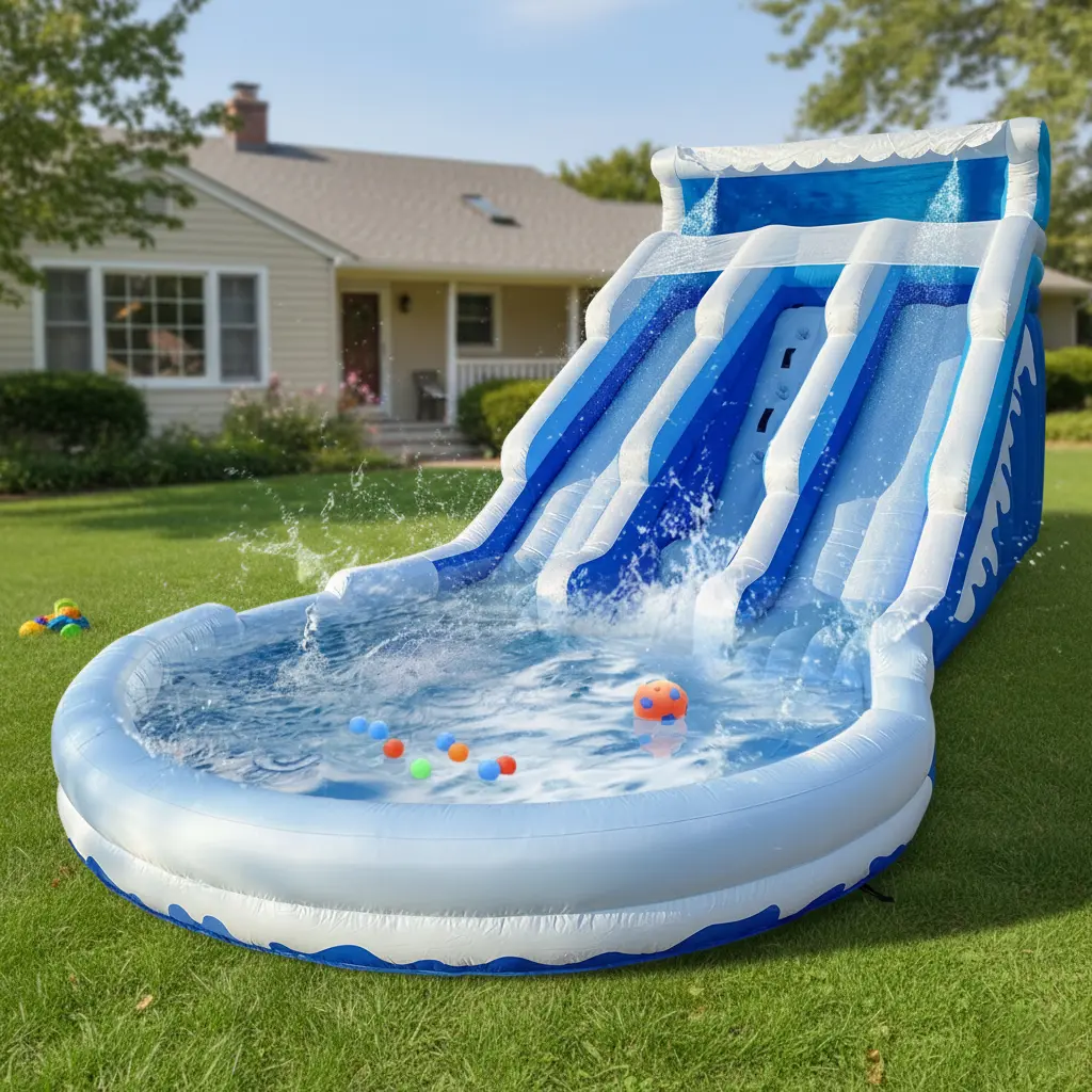 20.6x9.5x9.3Ft Large Safari Inflatable Water Slide Swimming Pool Play Center Triple Water Slides Lightweight Premium Water Slide For Kids Bounce House With Blower Commercial Rental