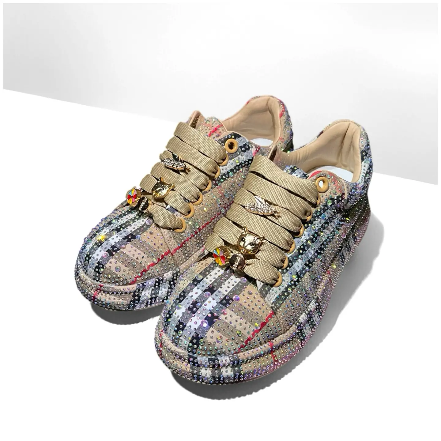 【Deals for You Days】Bling shoes Low-Top Casual Athletic Trainers - Fashionable, Lightweight, Luxurious, Breathable Footwear with Bold Stripes & Checks, Supreme Comfort, Durable Traction, Ideal for Elevated Street Style Walking Shoes Girl
