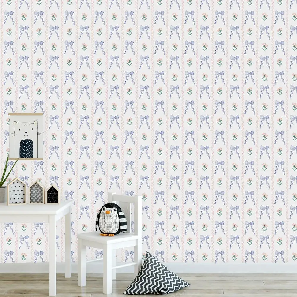 Bowknot Pattern Wallpaper, Self-adhesive Waterproof Wall Sticker, Peel and Stick Wallpaper Designs, Decorative Wall Paper for Home Living Room Bedroom
