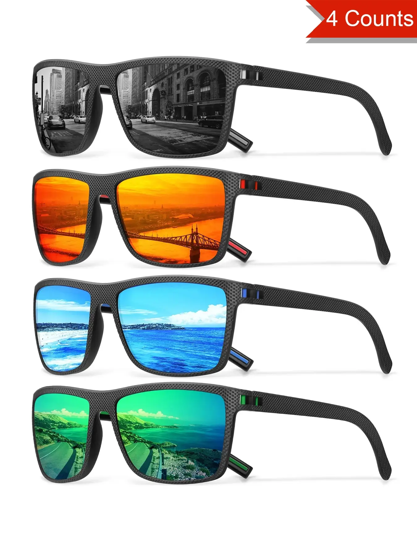 4 Pairs New Designer Polarized Colorful Sunglasses For Men And Women Suitable for Driving Fishing Outdoor Sports UV400