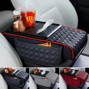 Car Center Console Armrest Pillow, Leather Car Armrest Cushion With Cup Holder & Phone Holder, Universal Armrest Storage Box Protector For Most Vehicles, Car Accessories