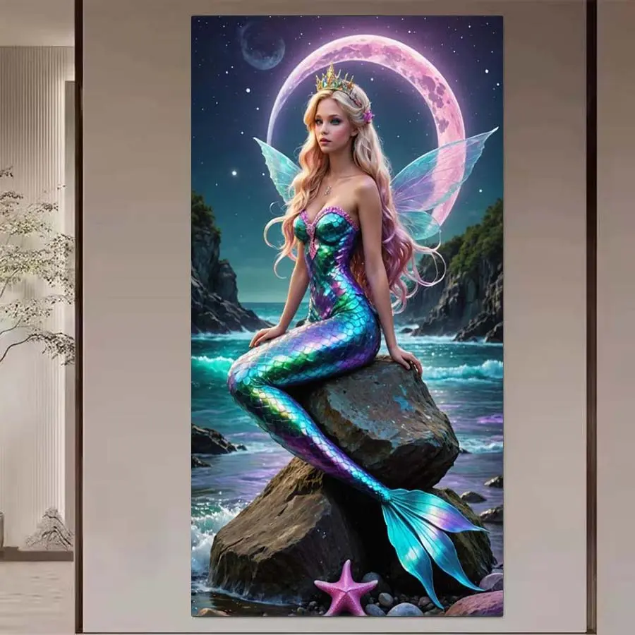 1 set of DIY diamond painting kit, 5D diamond art kit, DIY decoration mermaid, starry sky, ocean. Full round diamonds in diamond painting kit, mosaic, diamond art, DIY art home decoration, suitable for Christmas, Crafts.