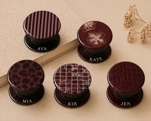 Burgundy MagSafe Pop Socket Personalized Phone Grip Custom Phone Stand Hibiscus Floral Leopard Tortoise Red Mosaic Leather Print Magnetic Phone Holder Gift