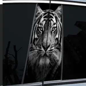 2 black and white majestic tiger car middle column stickers, with personal creativity, B pillar protective film, black and white majestic tiger car stickers, suitable for cars, Cool car decoration, Sticker Decals