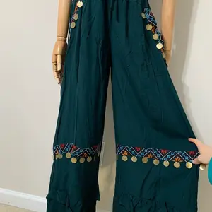 Teal / Petroleum Green Hobo Tatreez Wide Leg Pants