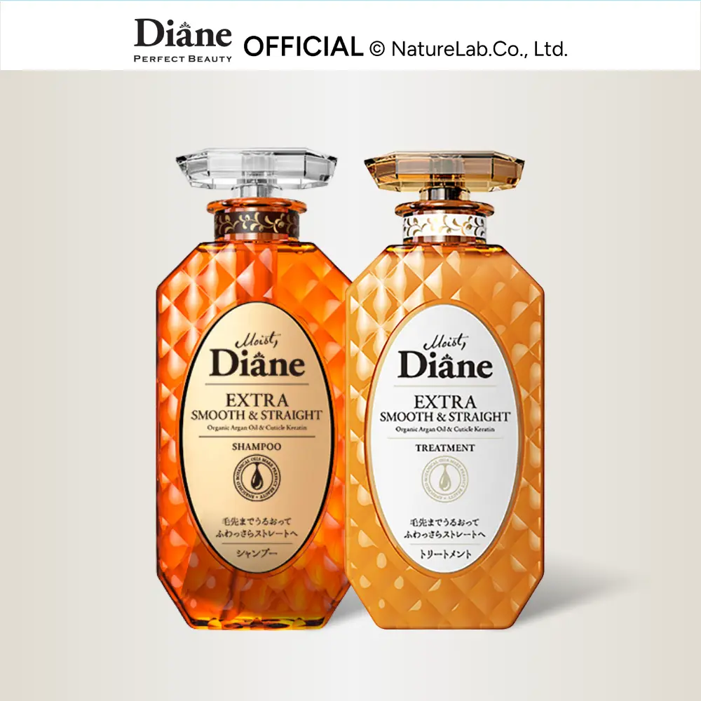 Moist Diane Perfect Beauty Extra Smooth & Straight Shampoo & Treatment Set |Sleek Control for Frizzy, Unmanageable Hair | Keratin Repair + Frizz Control | Official Partner