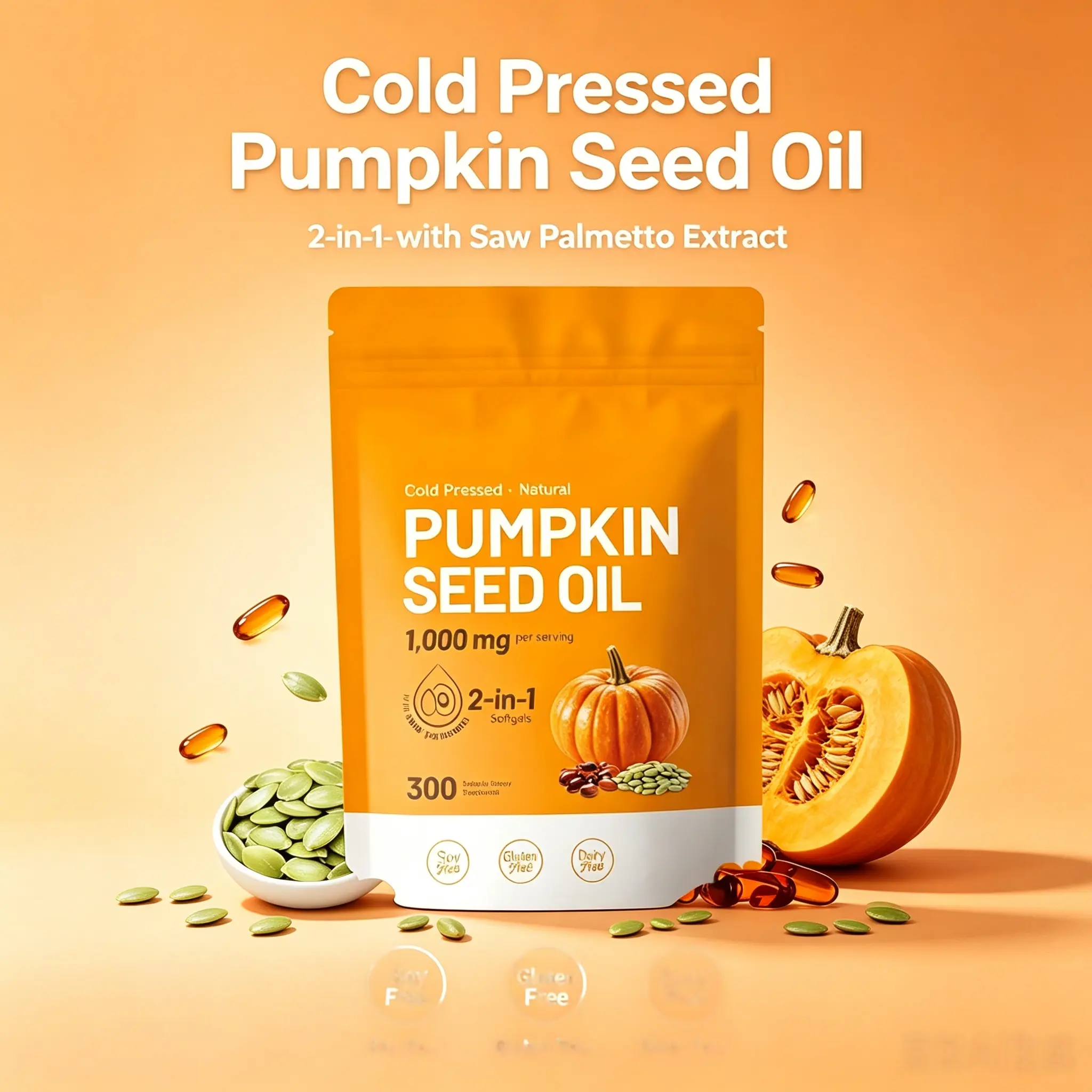 pumpkin seed oil and saw palmetto softgel 1000mg highcontent plant esters 300 capsules SummerVibes #holidaygift Herbal Supplements Health