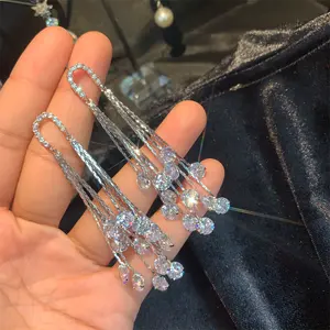 Oversized Tassel Earrings, Long Dangle Design with Micro Pave Sparkling Zircon, Unique Fashion Statement Jewelry for Women