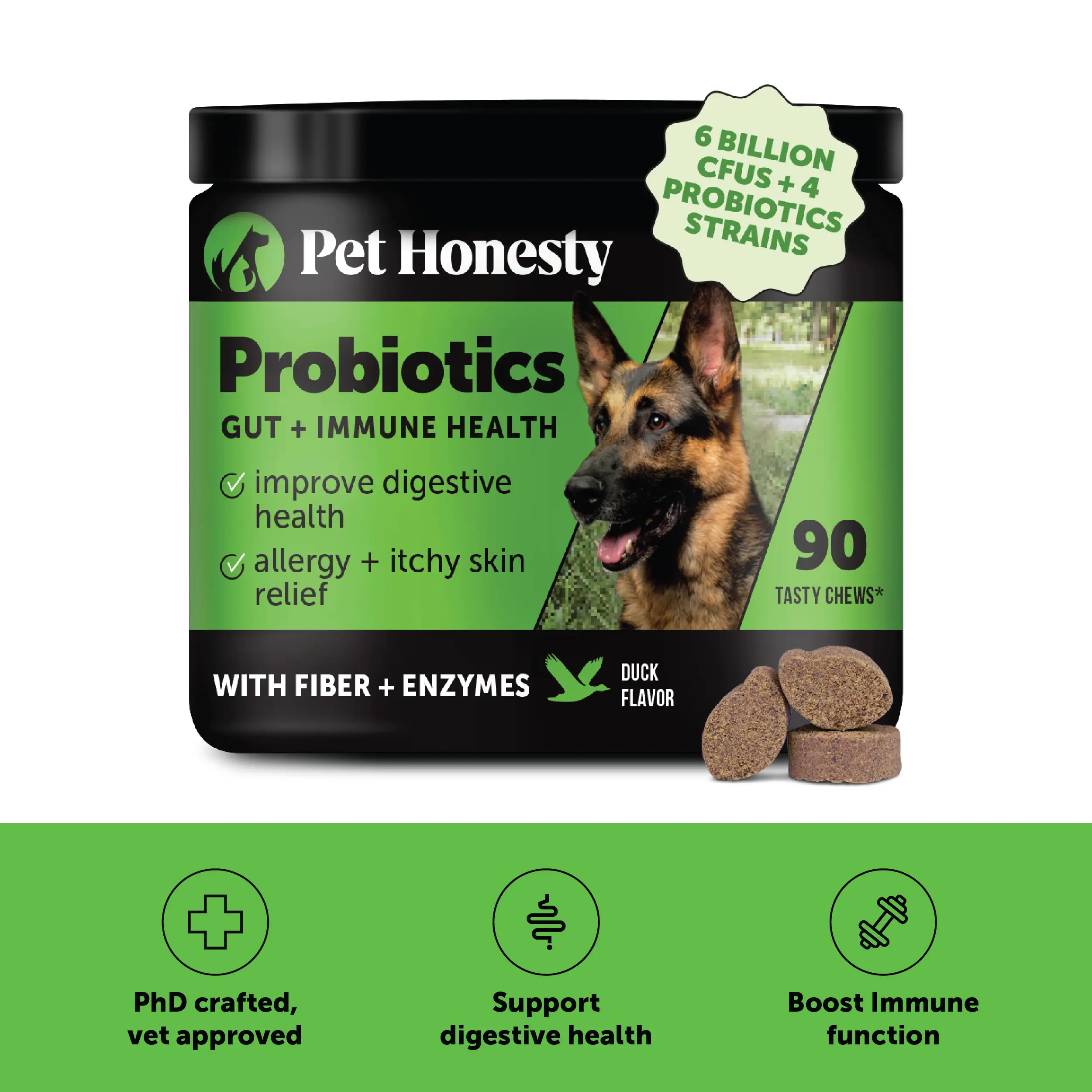 Pet Honesty Probiotics for Dogs, Pet Digestive Relief with Prebiotics, Fiber, &...